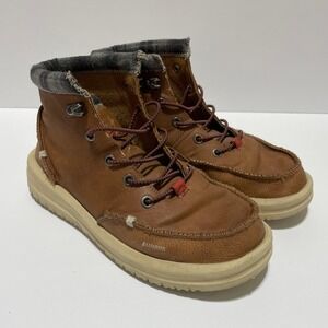 Hey Dude Bradley Y Classic Cognac Brown Faux Leather Ankle Boots Kids J5